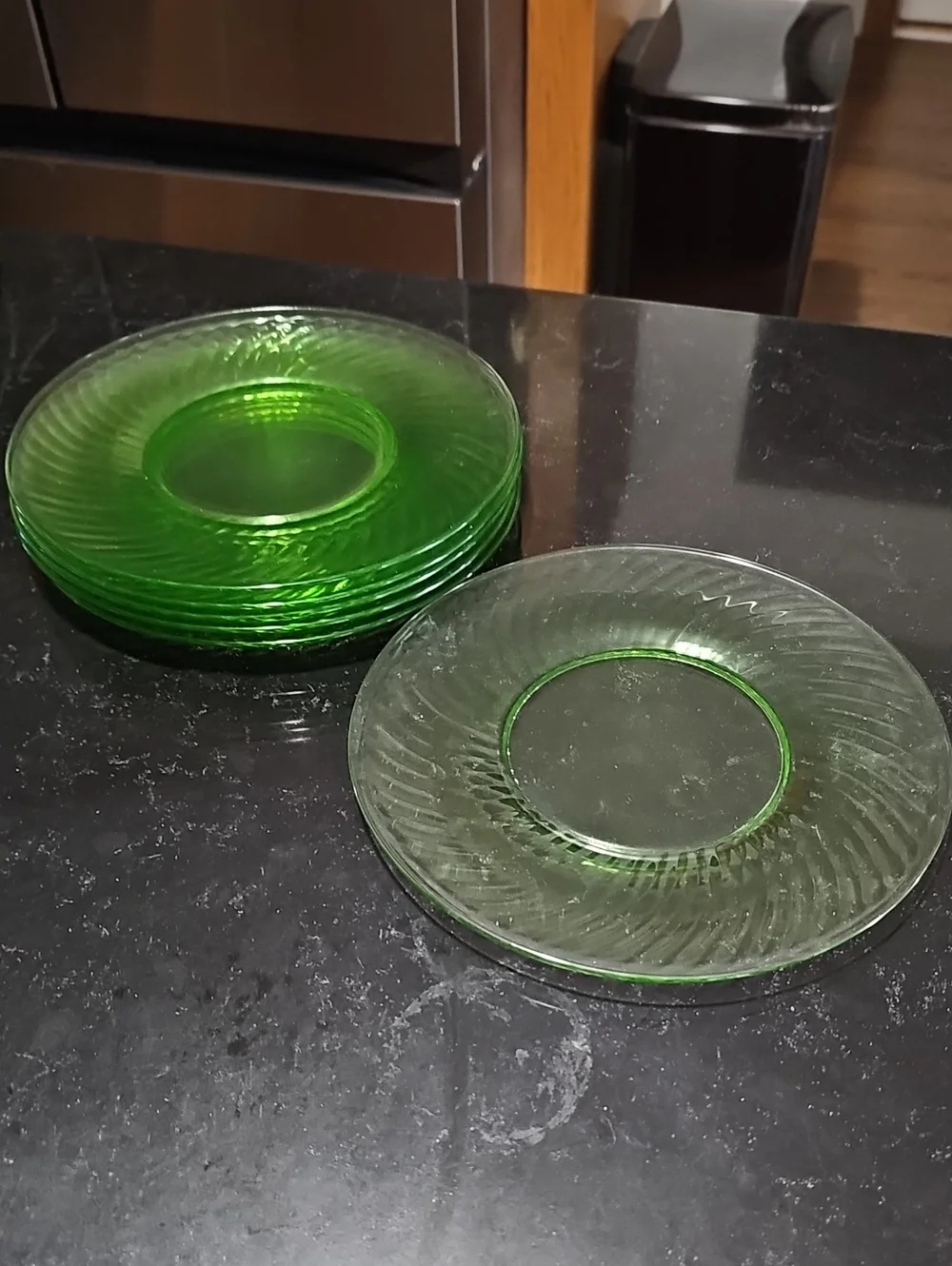 Vintage Green Depression Luncheon Plates - Set of 6